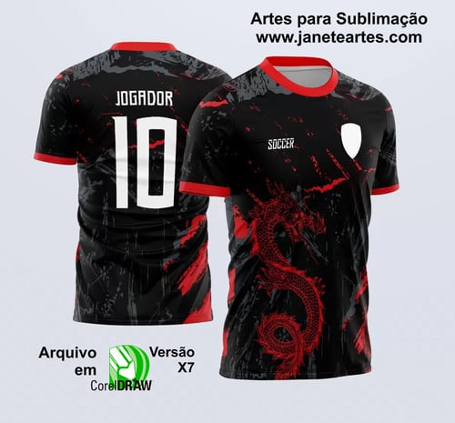 Arte Vetor Camisa InterClasse Dragão Vermelho 2023. Estampa de camisa de interclasse em preto e vermelho, destacando um dragão oriental e o número 10. Design moderno com texturas escuras e linhas vibrantes, ideal para times de futebol escolar. Arte Vetor Camisa InterClasse Dragão Vermelho 2023. Estampa de camisa de interclasse em preto e vermelho, destacando um dragão oriental e o número 10. Design moderno com texturas escuras e linhas vibrantes, ideal para times de futebol escolar.