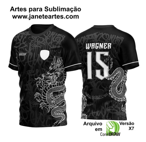 Arte Vetor Camisa InterClasse Dragão 2023. Estampa de camisa de interclasse em preto, destacando um dragão oriental e o número 10. Design moderno com texturas escuras e linhas vibrantes, ideal para times de futebol escolar. Arte Vetor Camisa InterClasse Dragão 2023. Estampa de camisa de interclasse em preto, destacando um dragão oriental e o número 10. Design moderno com texturas escuras e linhas vibrantes, ideal para times de futebol escolar.