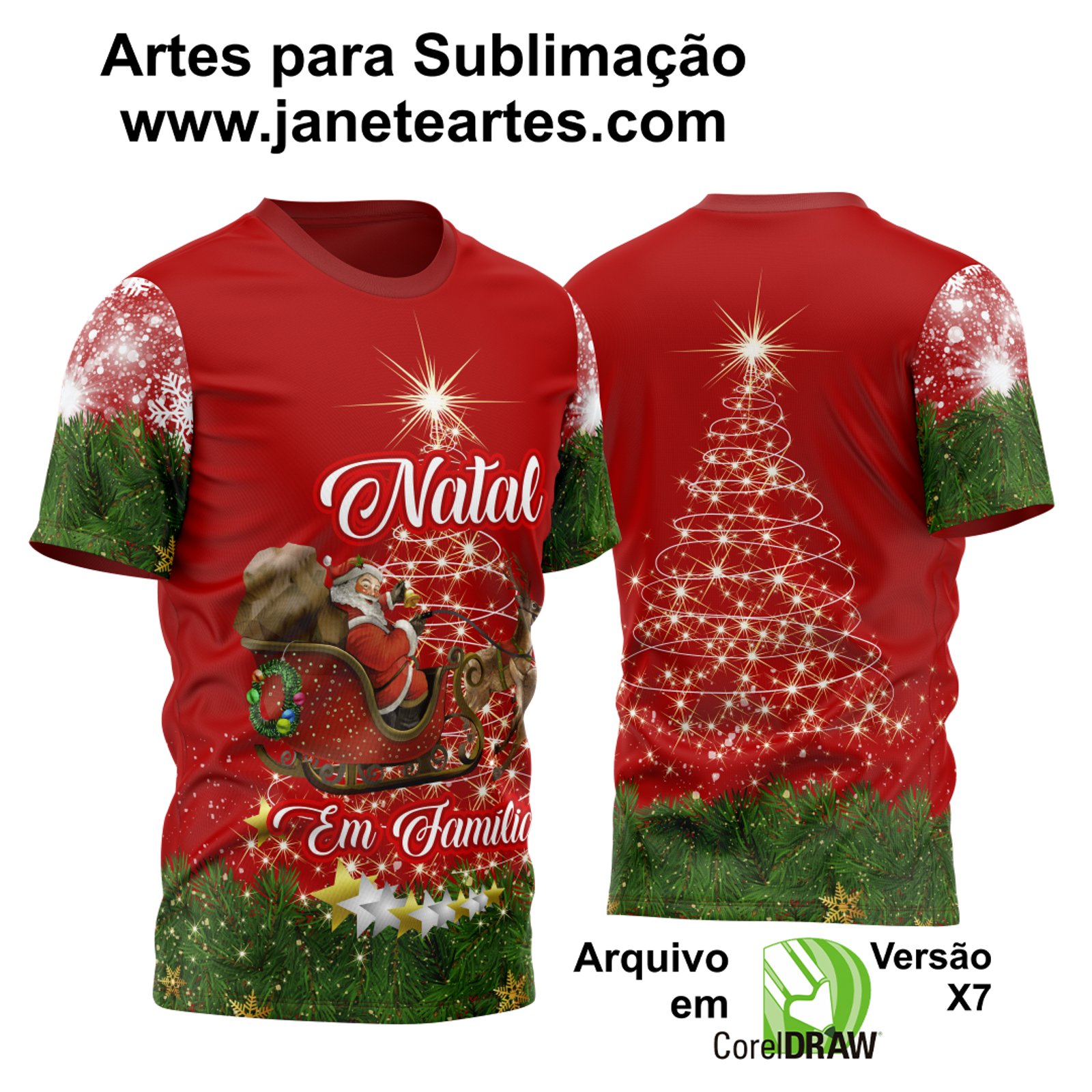 Arte Vetor Camisa Natalina - Natal em Família 2023 2024 Modelo 02