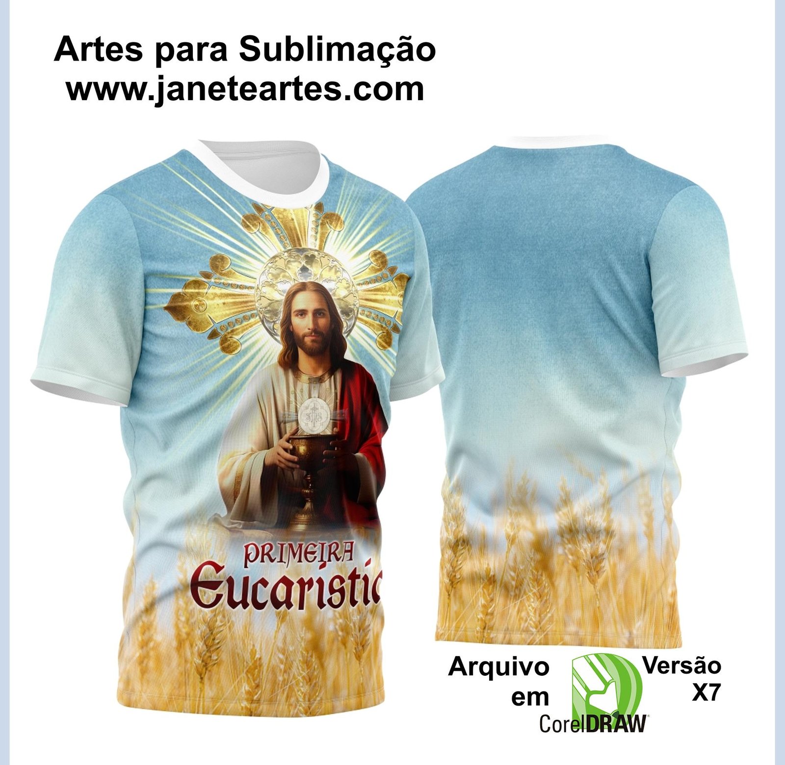 Arte Vetor Camisa Para Primeira Eucaristia Primeira Comunhão 2023 Modelo 18 - Janete Artes