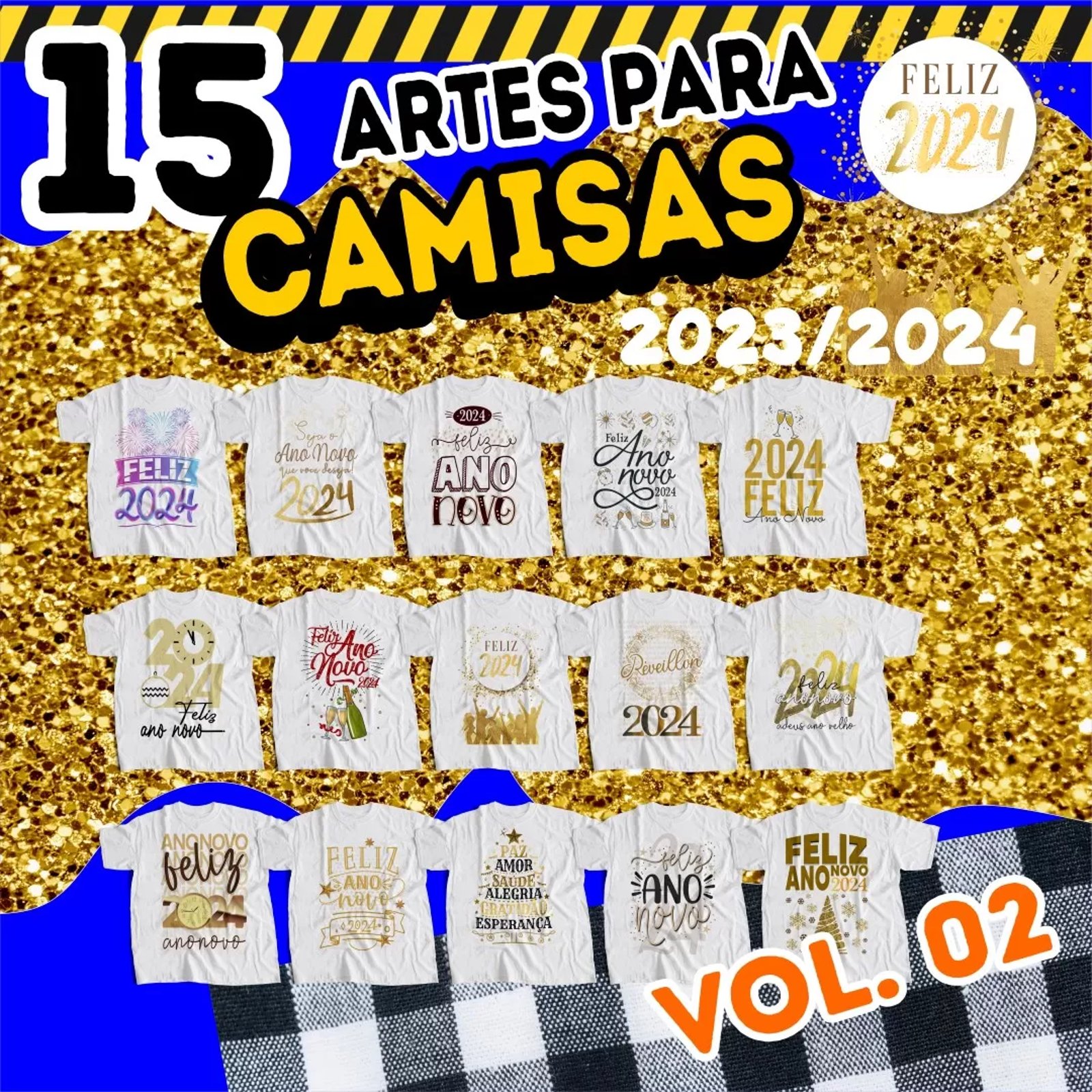 Pack Estampas Reveillon 2024 Ano Novo Artes Sublimação Vetor Vol 2