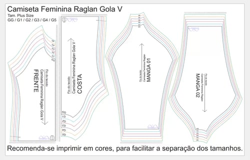 Molde de Costura Para Imprimir Camiseta - 12 - Baby Look Raglan Gola V Manga Longa (GG ao G5) Molde de Costura Para Imprimir Camiseta - 12 - Baby Look Raglan Gola V Manga Longa (GG ao G5)