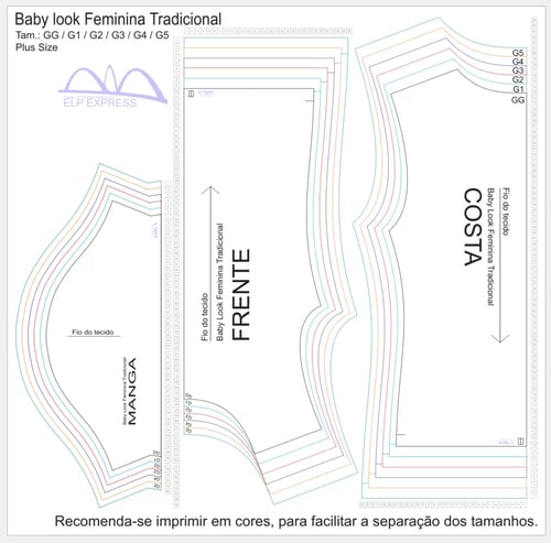 Molde de Costura Para Imprimir Camiseta - 13 - Baby Look Tradicional (GG ao G5) ok Molde de Costura Para Imprimir Camiseta - 13 - Baby Look Tradicional (GG ao G5) ok
