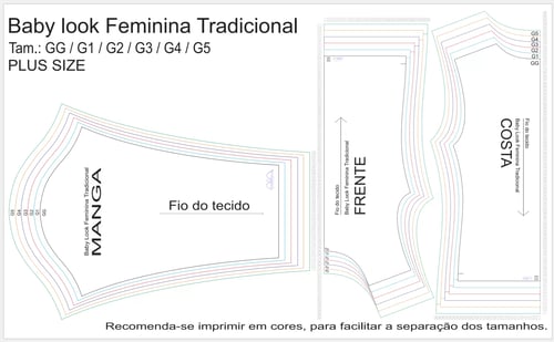 Molde de Costura Para Imprimir Camiseta - 14 - Baby Look Tradicional Manga Longa (GG ao G5) ok Molde de Costura Para Imprimir Camiseta - 14 - Baby Look Tradicional Manga Longa (GG ao G5) ok