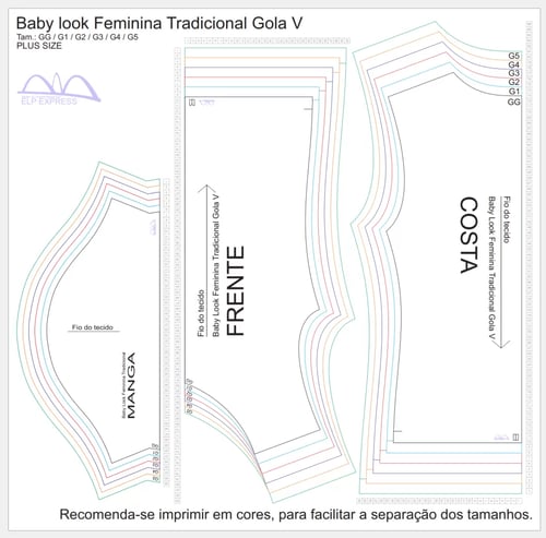 Molde de Costura Para Imprimir Camiseta - 15 - Baby Look Tradicional Gola V (GG ao G5) ok Molde de Costura Para Imprimir Camiseta - 15 - Baby Look Tradicional Gola V (GG ao G5) ok