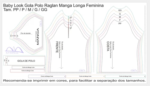 Molde de Costura Para Imprimir Camiseta - 17 - Baby look Gola Polo Raglan (GG ao G5 ) Molde de Costura Para Imprimir Camiseta - 17 - Baby look Gola Polo Raglan (GG ao G5 )