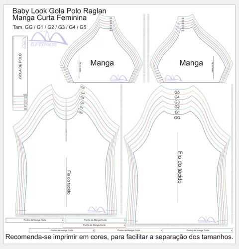Molde de Costura Para Imprimir Camiseta - 21 - Baby look Gola Polo Raglan (GG - G5) Molde de Costura Para Imprimir Camiseta - 21 - Baby look Gola Polo Raglan (GG - G5)