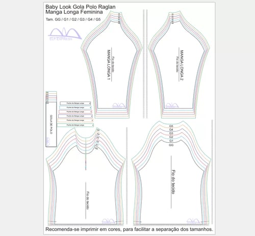 Molde de Costura Para Imprimir Camiseta - 22 - Baby look Gola Polo Raglan Manga Longa (GG - G5) Molde de Costura Para Imprimir Camiseta - 22 - Baby look Gola Polo Raglan Manga Longa (GG - G5)