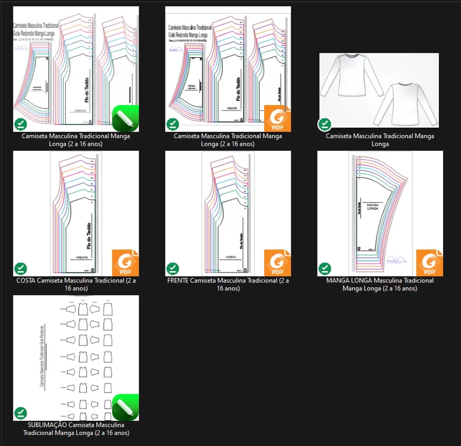 Molde de Costura Para Imprimir Camiseta Infantil - 21 - Camiseta Tradicional Manga longa (2 a 16 anos)