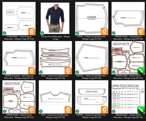 Molde de Costura Para Imprimir Camiseta - 26 - Camisa Social Masculina - Manga Longa (PP-GG) Molde de Costura Para Imprimir Camiseta - 26 - Camisa Social Masculina - Manga Longa (PP-GG)