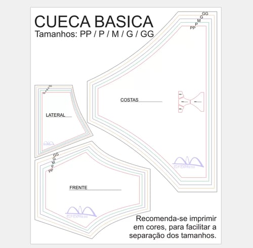 Molde de Costura Para Imprimir Camiseta - 49 - Cueca Básica (PP-GG) Molde de Costura Para Imprimir Camiseta - 49 - Cueca Básica (PP-GG)