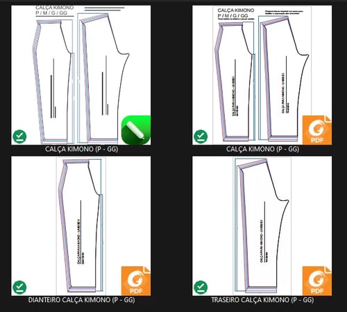Molde de Costura Para Imprimir Camiseta - 53 - Calça do Kimono (P - GG) Molde de Costura Para Imprimir Camiseta - 53 - Calça do Kimono (P - GG)