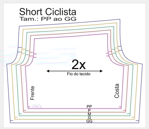 Molde de Costura Para Imprimir Camiseta - 70 - Short Ciclista _Compressão_ (PP ao GG) Molde de Costura Para Imprimir Camiseta - 70 - Short Ciclista _Compressão_ (PP ao GG)
