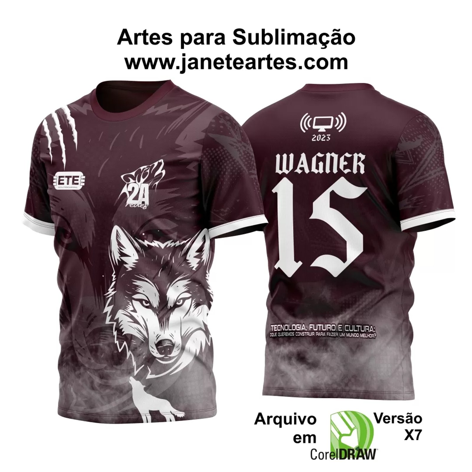 Camisa InterClasse - Arte Vetor Camisa InterClasse Lobo Cor Vinho 2024