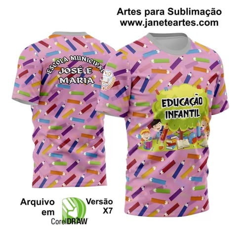 Camisa Professora Educação Infantil - Arte Vetor Estampa Template 2024 - 2025 Modelo 02