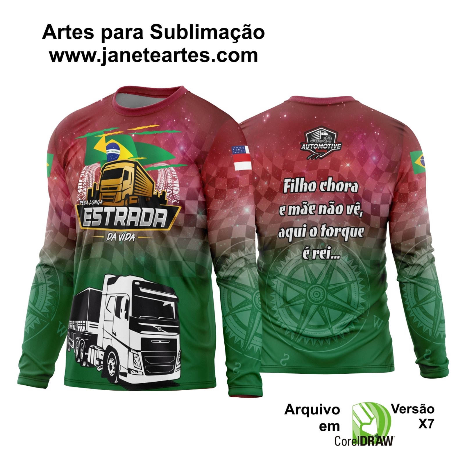 Arte Vetor Estampa Camisa Caminhão da Estrada Rota 2024 Modelo 04 - Janete Artes