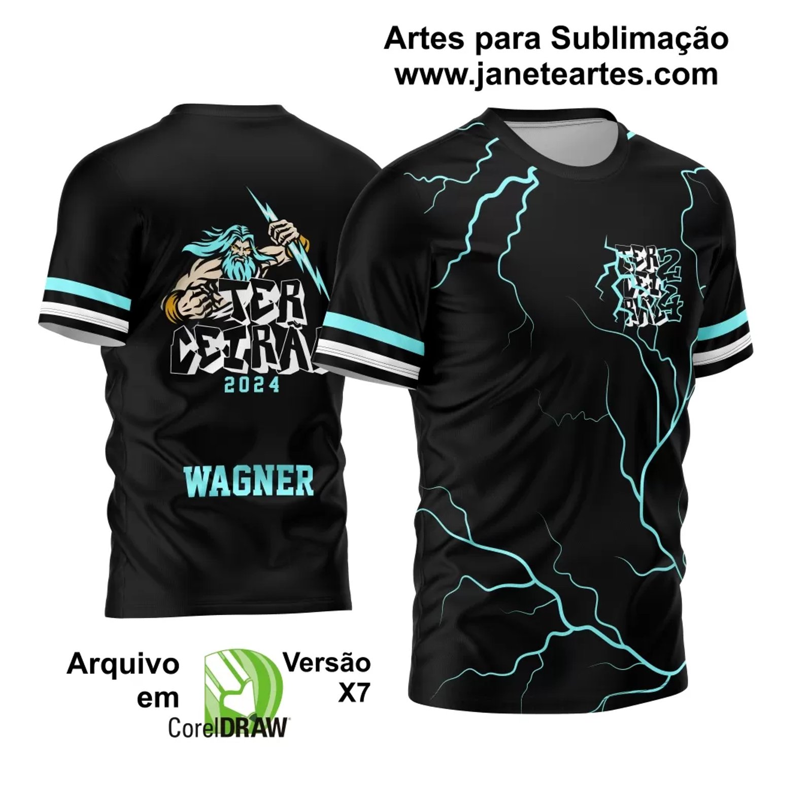 Arte Vetor Estampa Camisa TERCEIRÃO Zeus Raios 2024 Modelo 04