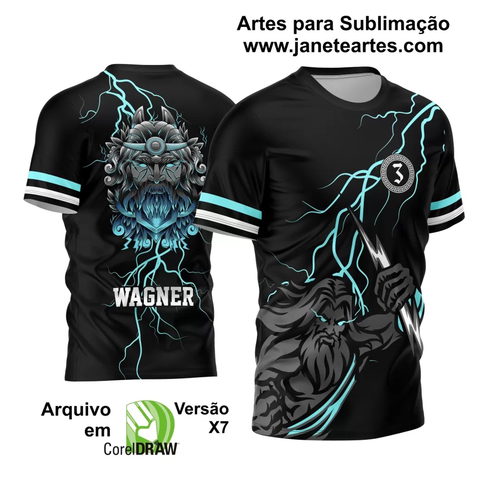 Arte Vetor Estampa Camisa TERCEIRÃO Zeus Raios 2024 Modelo 07