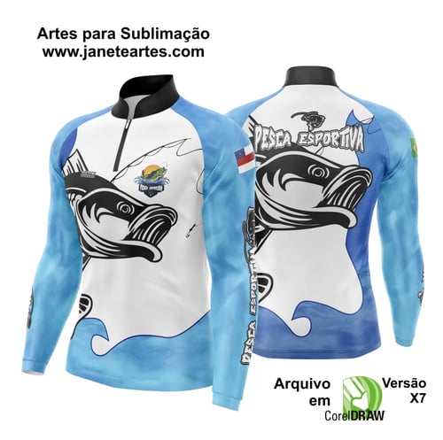 Arte Camisa Pesca Fishing Branca com Azul