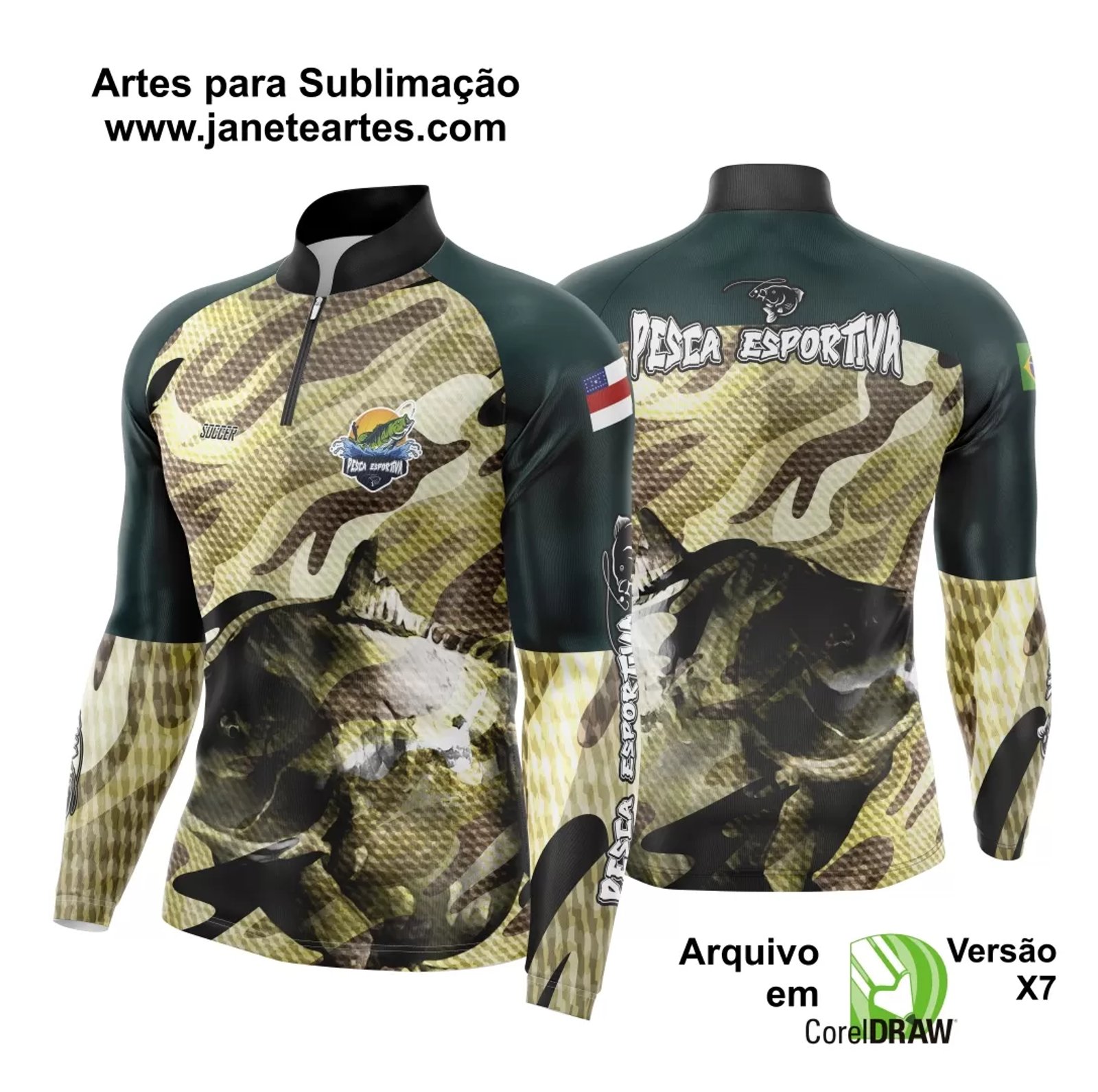 Arte Para Camisa De Pesca Esportiva Modelo 18