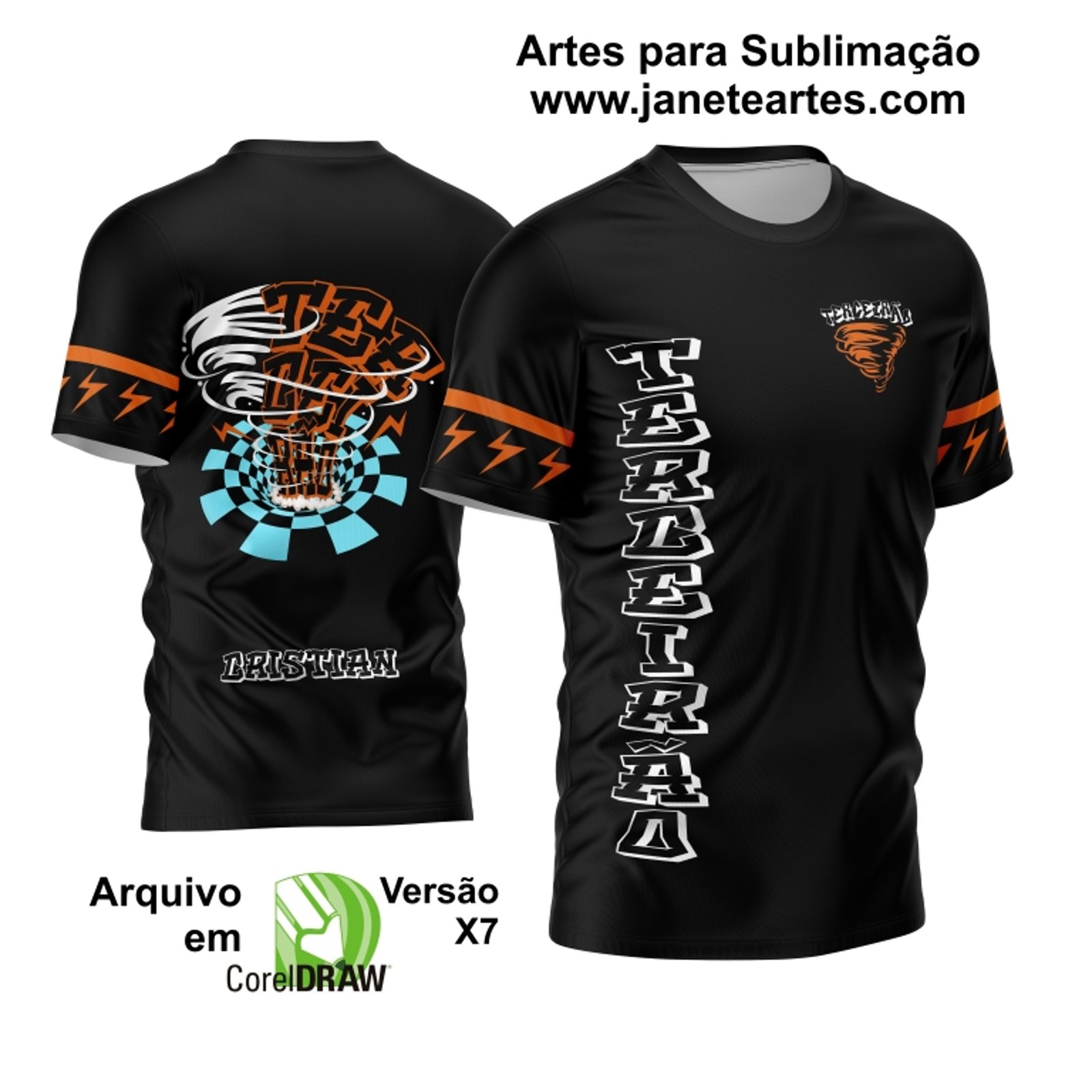 A imagem apresenta a Arte Camisa Terceirão 2023 Furacão Xadrez, com uma composição de elementos gráficos em um padrão xadrez, destacando o furacão no peito.