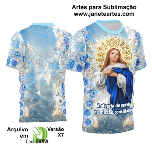 A imagem apresenta a arte digital personalizada "Camisa Nossa Senhora Imaculada Conceição Sublimação" em alta qualidade. A arte apresenta um design exclusivo com elementos gráficos religiosos e a inscrição "Nossa Senhora Imaculada Conceição"