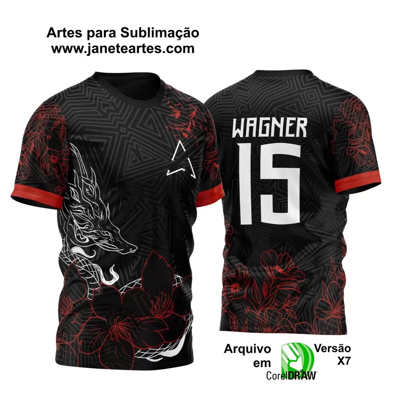 Template Futebol Interclasse Floral Dragão Chinês Arte Vetor