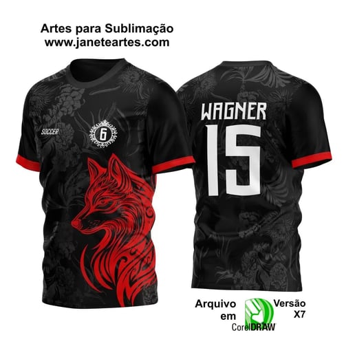 Template Futebol Interclasse Lobo Vermelho Tribal Arte Vetor