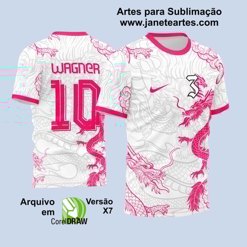 Template Futebol Interclasse Dragão Pink White - Arte Vetor
