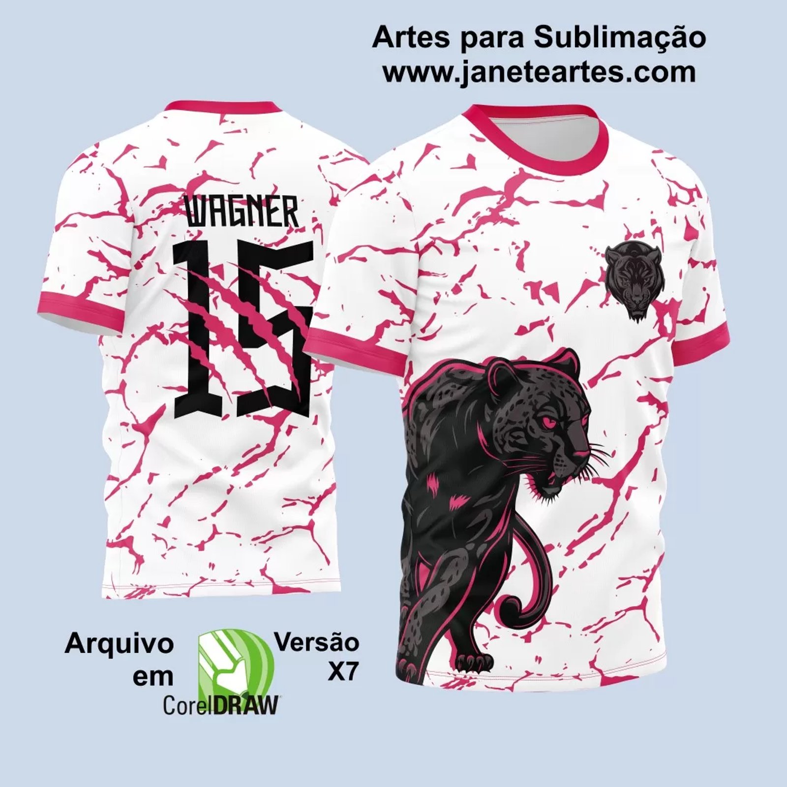 Arte Vetor Camisa InterClasse 2024 Pantera Branca e Rosa - Janete Artes