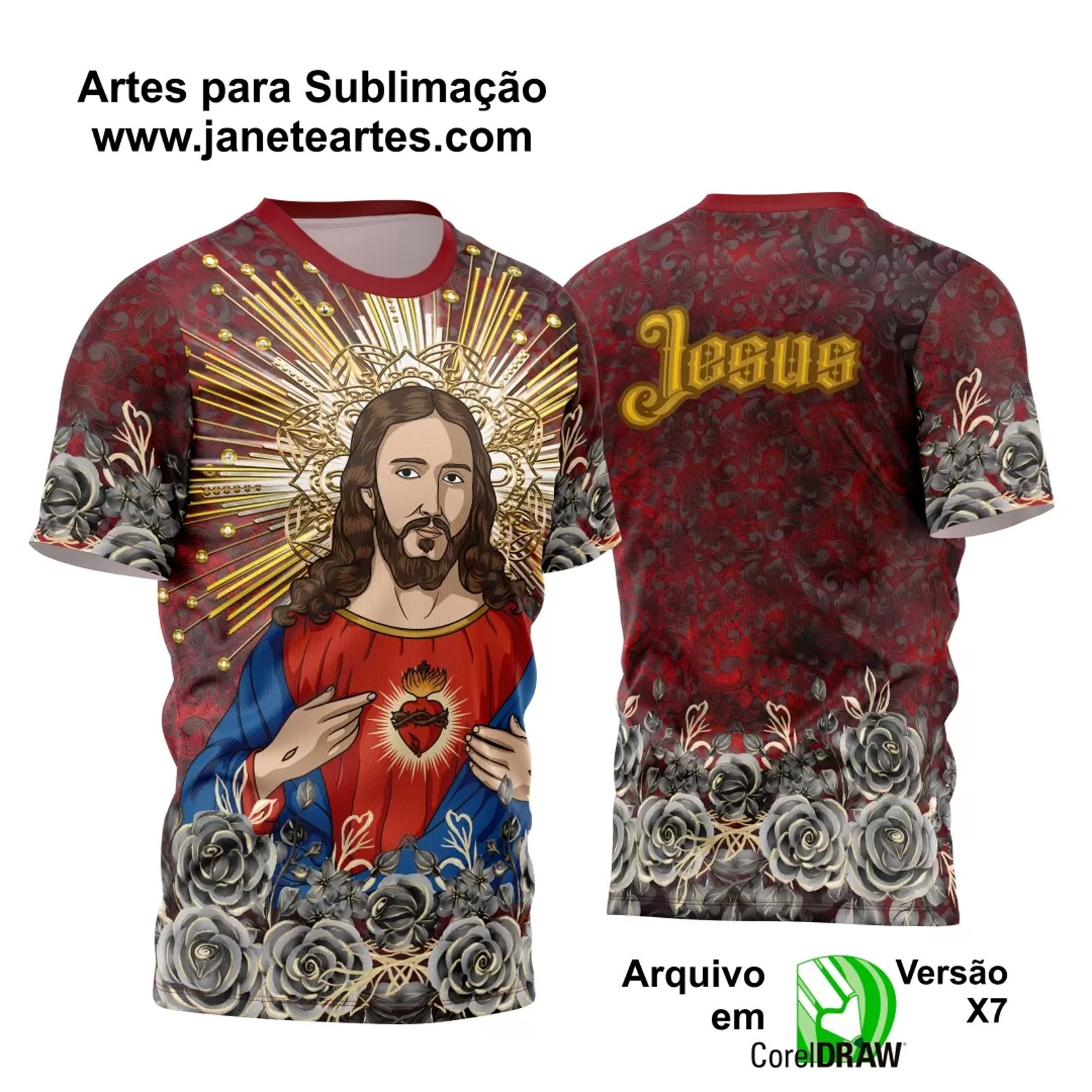 Arte Estampa Camisa Religião 2024 - Sagrado Coração de Jesus