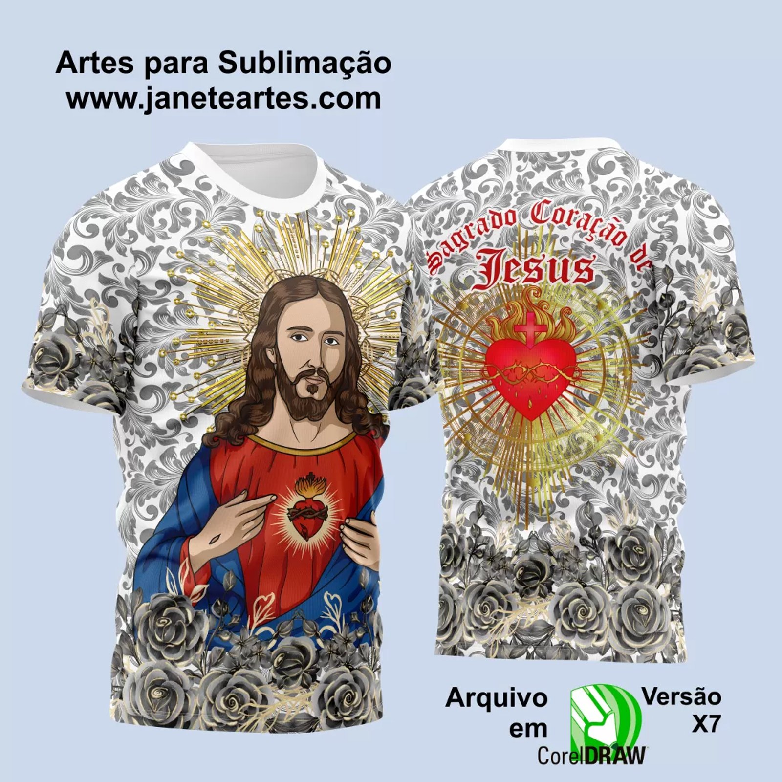 Arte Estampa Camisa Religião 2024 - Sagrado Coração de Jesus