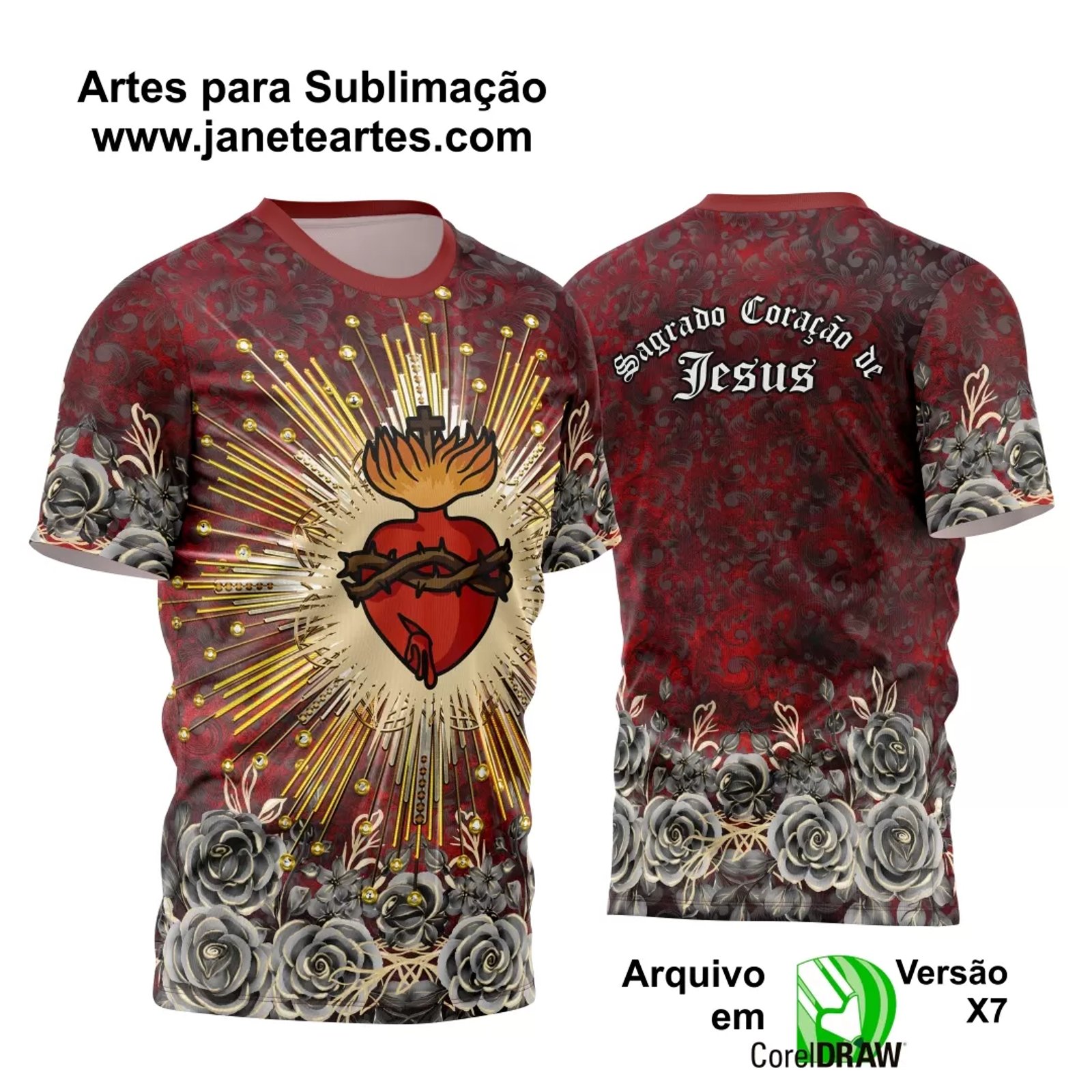 Arte Estampa Camisa Religião 2024 - Sagrado Coração de Jesus