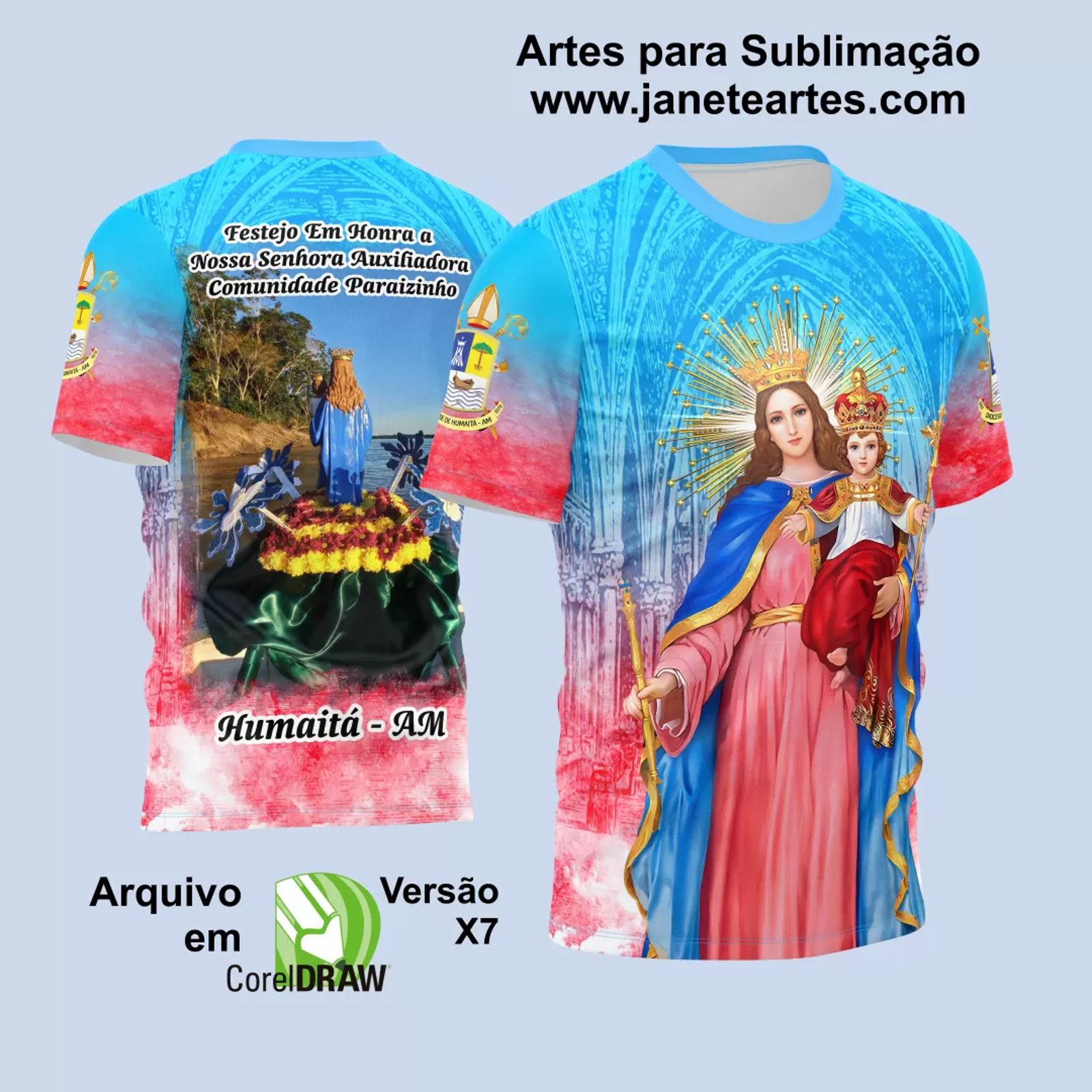 Arte Estampa Camisa Religião 2024 - Nossa Senhora Auxiliadora