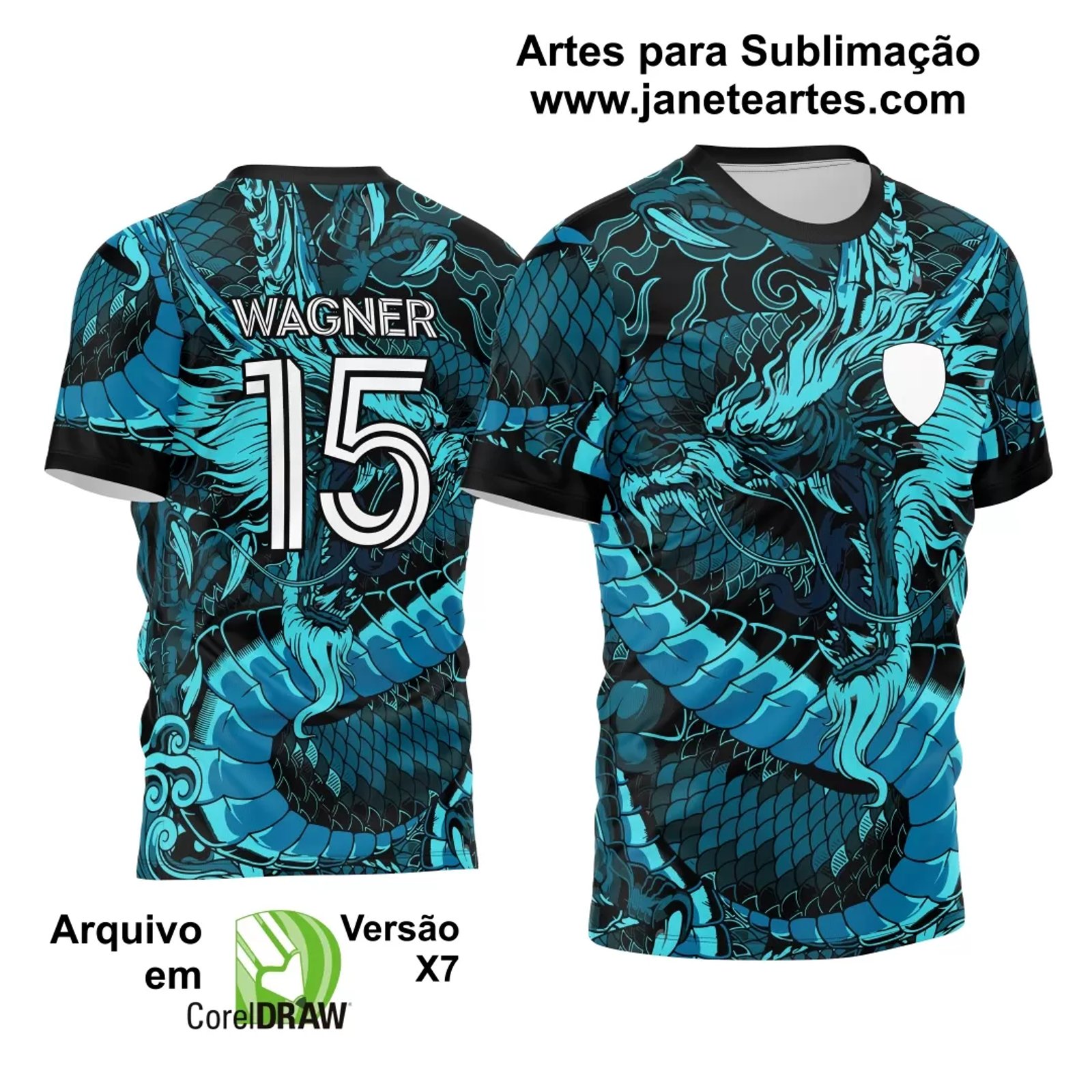 Arte Vetor Camisa Interclasse - Jogos Internos - 2024 - Dragão Azul - Janete Artes
