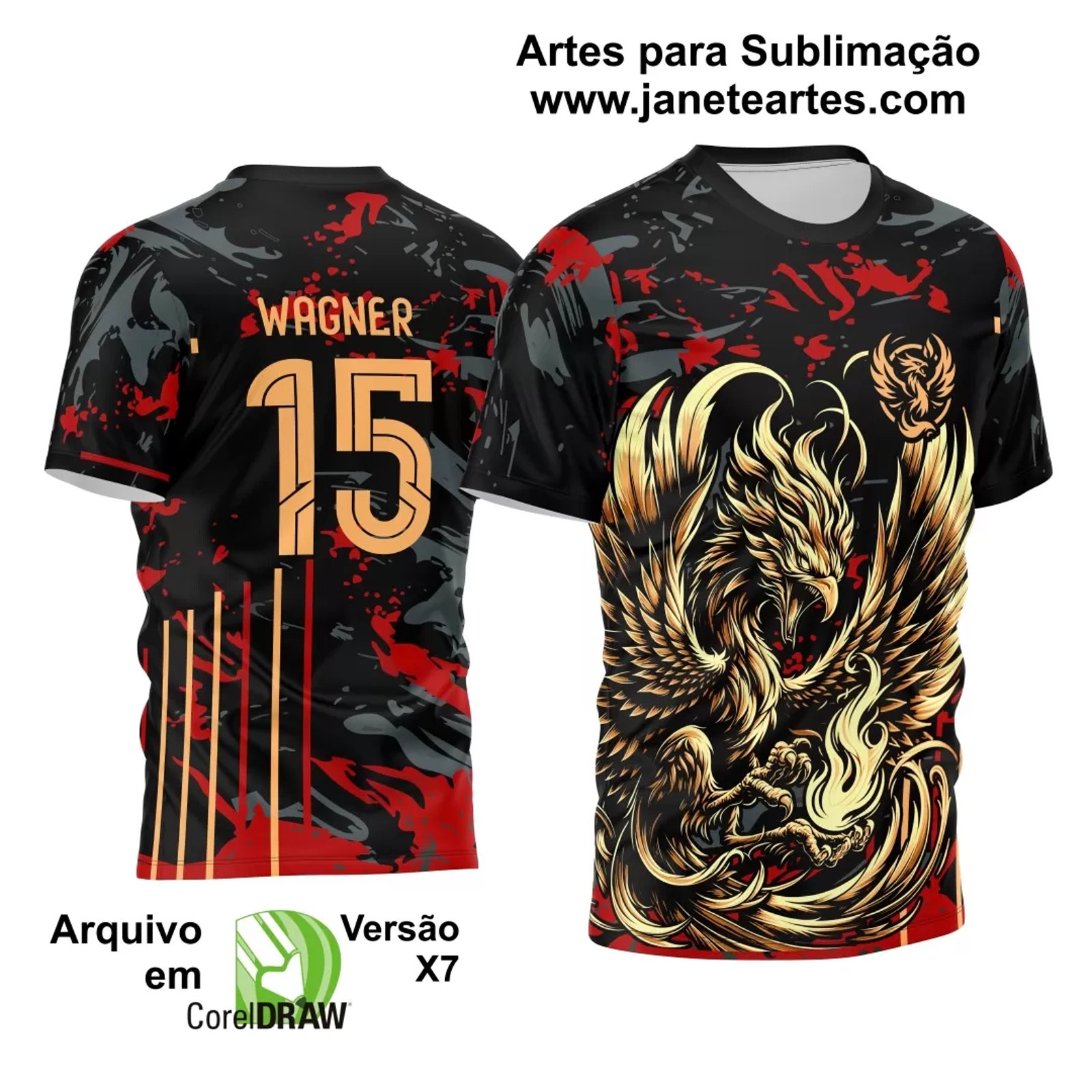 Arte Estampa Camisa Interclasse - Jogos Internos - 2024 - Fênix Dourada