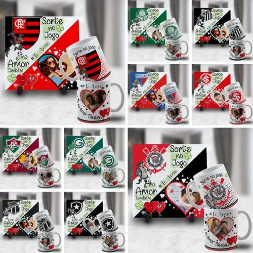 Kit Artes para Canecas + Azulejos – Namorado(A) Sortudo(A) Times – Com Foto 2023 Sublimação