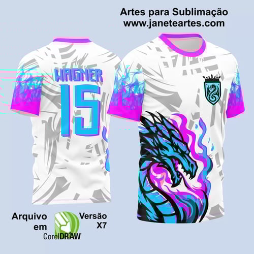 Arte Estampa Camisa Interclasse Dragão Rosa e Azul