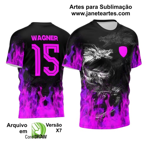 Arte Estampa Camisa Interclasse Dragão Fogo Rosa 2024