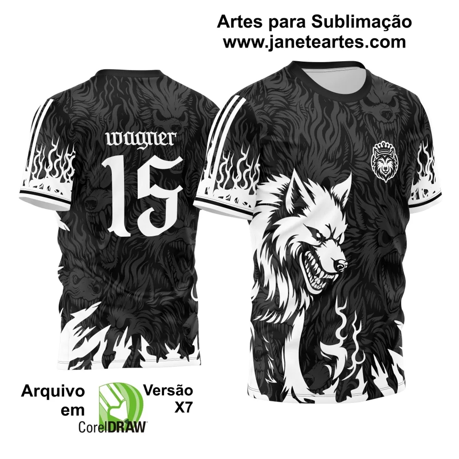 Arte Estampa Camisa Interclasse Lobo Assustador Preto e Branco 2024