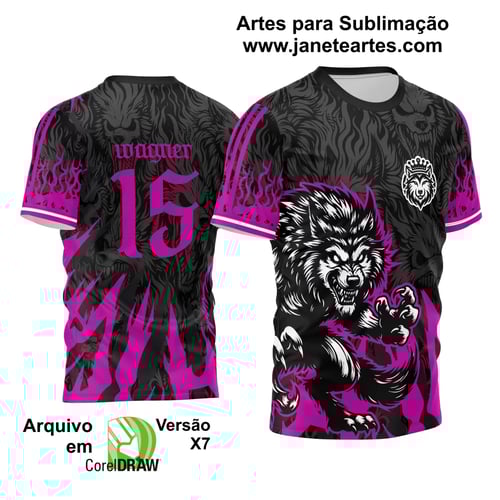Arte Estampa Camisa Interclasse Lobo Assustador Preto e Branco 2024