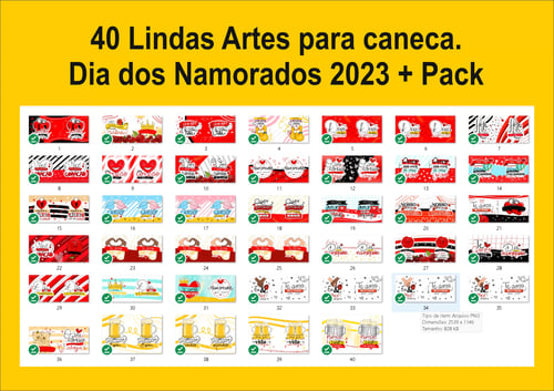 40 Artes para Caneca Dia dos Namorados + Pack