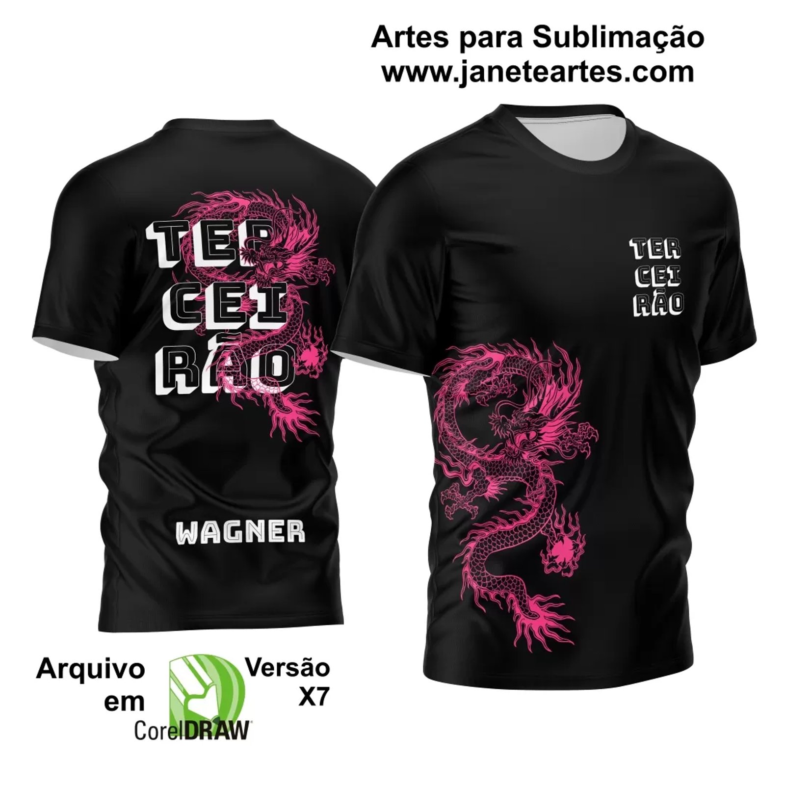 Arte Vetor Camisa Terceirão Dragão Rosa