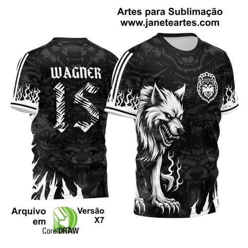 Arte Estampa Camisa Interclasse Lobo Assustador Preto e Branco 2024