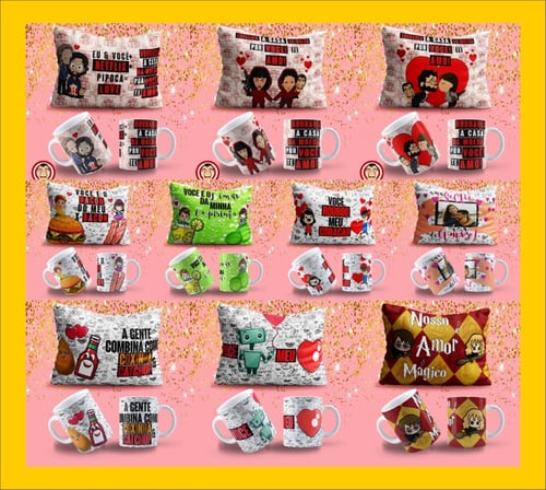 Pack Artes para Canecas e Almofadas: Divertido Dia dos Namorados