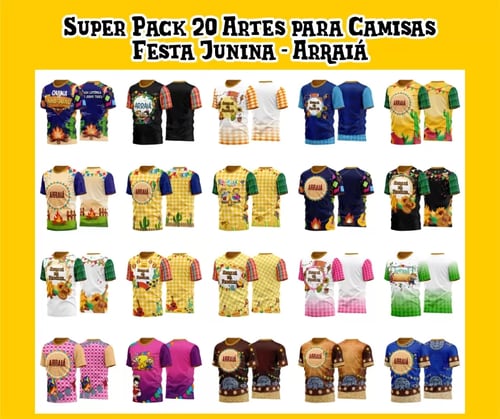Pacote com 20 Artes para Camisetas Festa Junina com Sublimação Total 2025