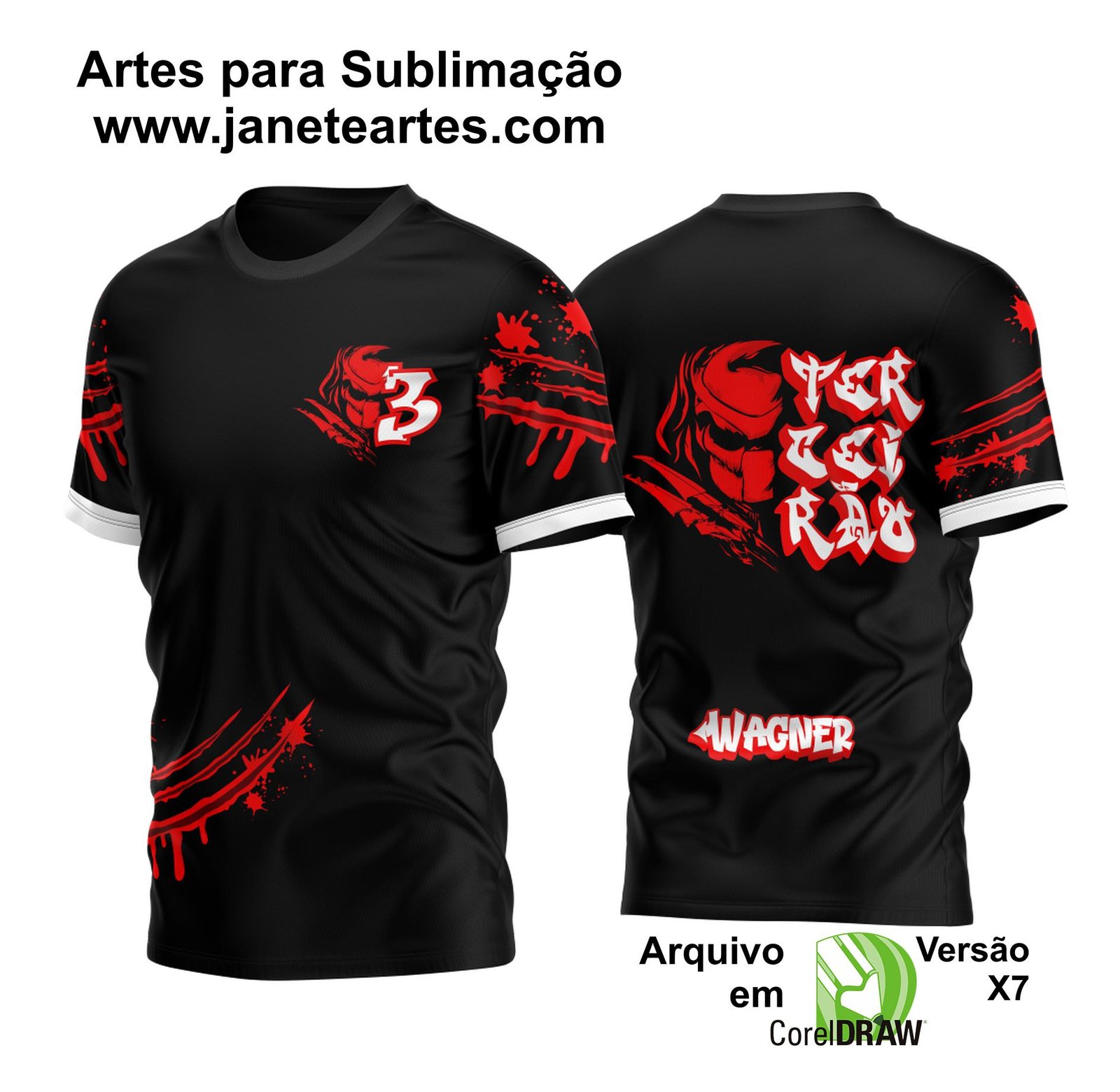 Arte Vetor Camisa Terceirão Predator 2023, A Imagem Representa a simulação de uma camisa na sublimação com a pintura do Pretator em vetor desenho com a frase Terceirão Escrita ao lado.
