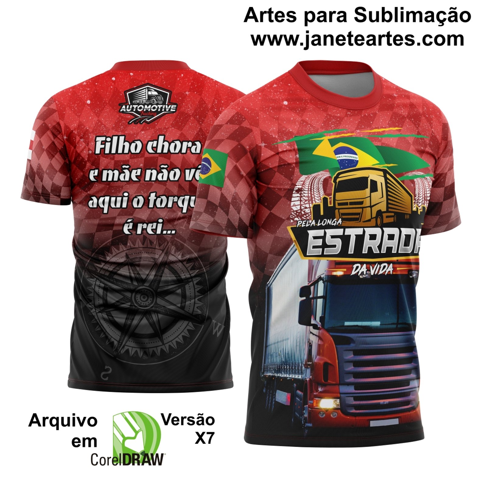 Arte Vetor Estampa Camisa Caminhão da Estrada Rota 2024 Modelo 02 - Janete Artes
