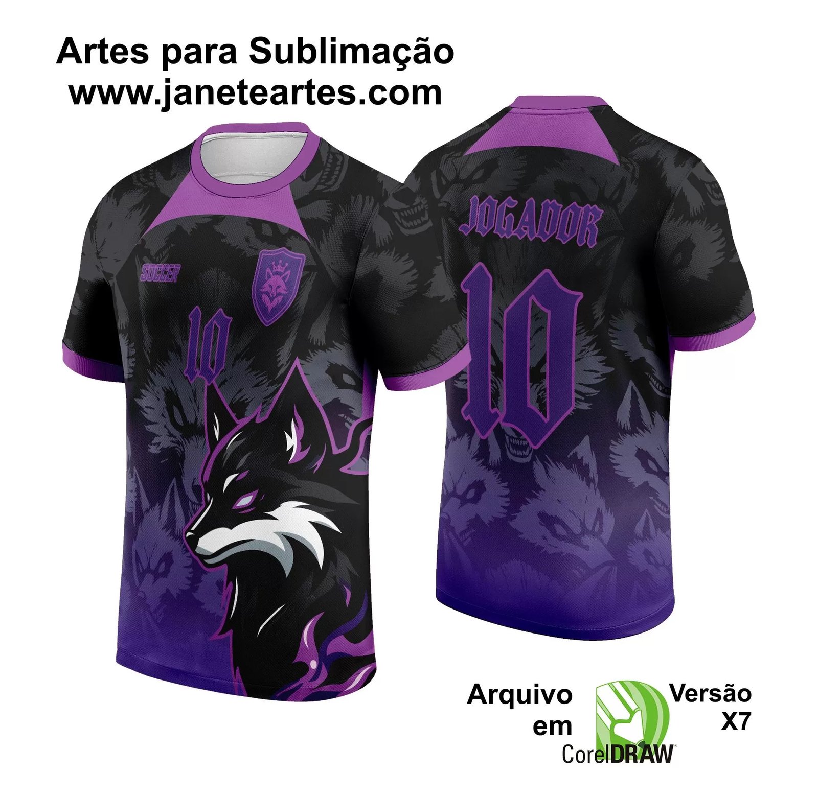 Arte Vetor Camisa Interclasse Fox Preto com Lobo Fox