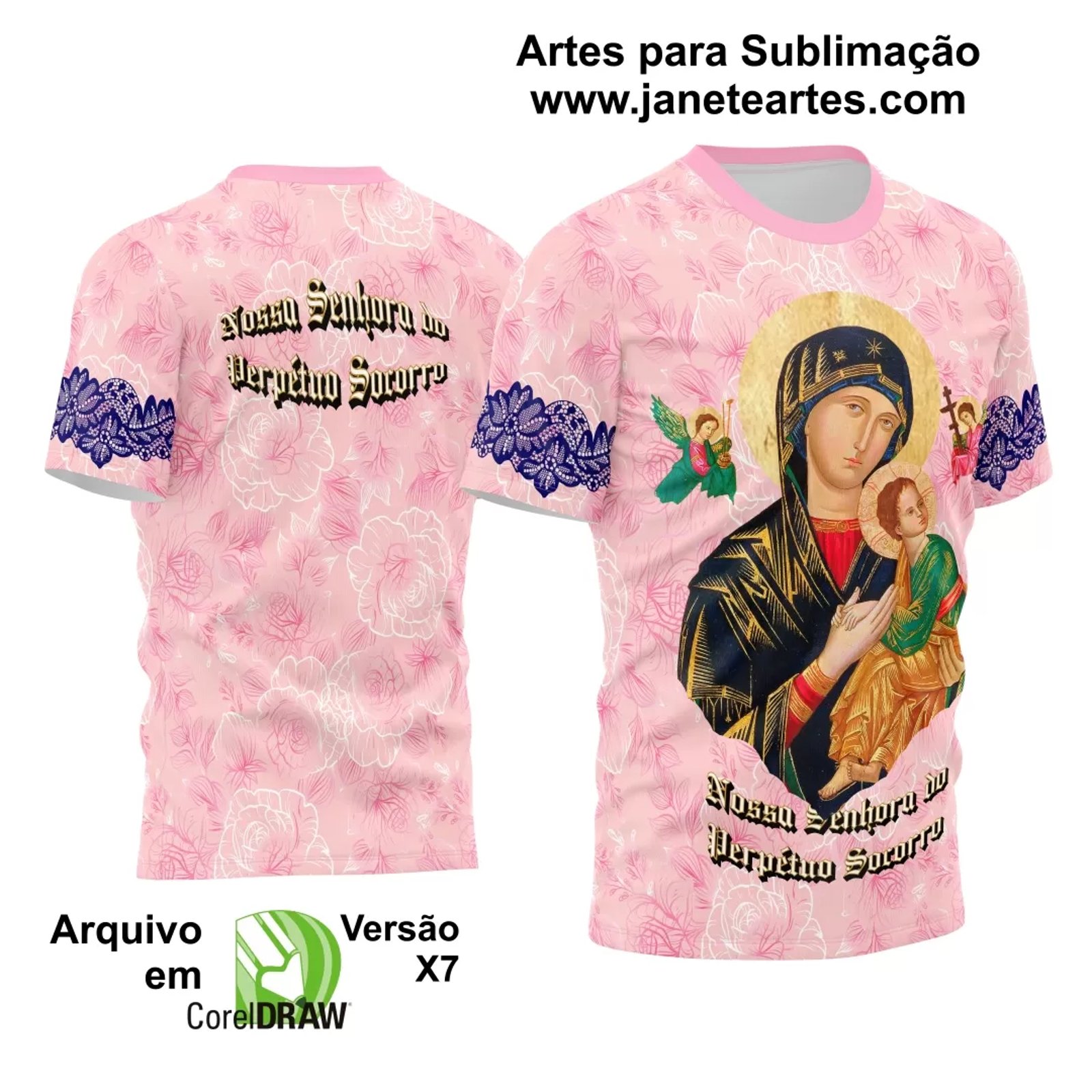 Arte Estampa Camisa Religião 2024 - Nossa Senhora do Perpétuo Socorro - Janete Artes